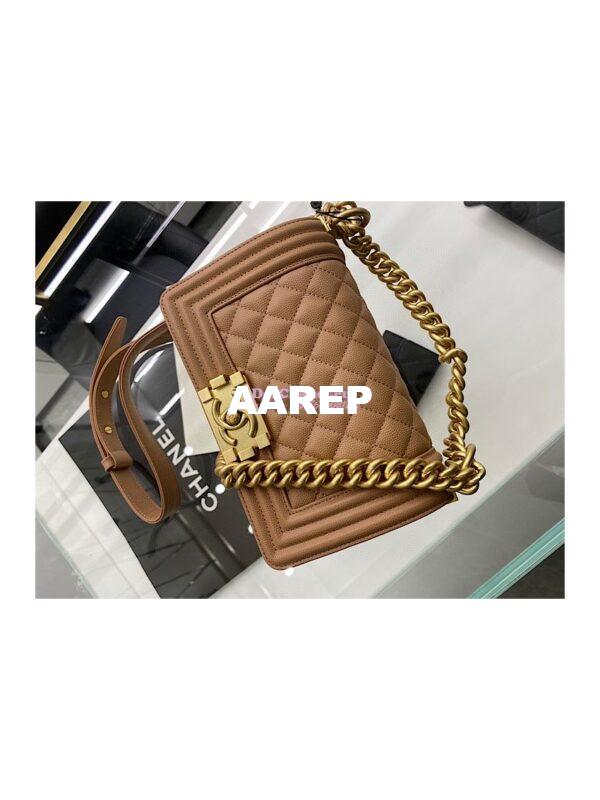 Replica Chanel Medium Boy Handbag in Grained Calfskin with Matte Gold Hardware 67086 Caramel 13