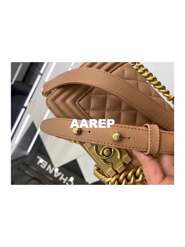 Replica Chanel Medium Boy Handbag in Grained Calfskin with Matte Gold Hardware 67086 Caramel 15