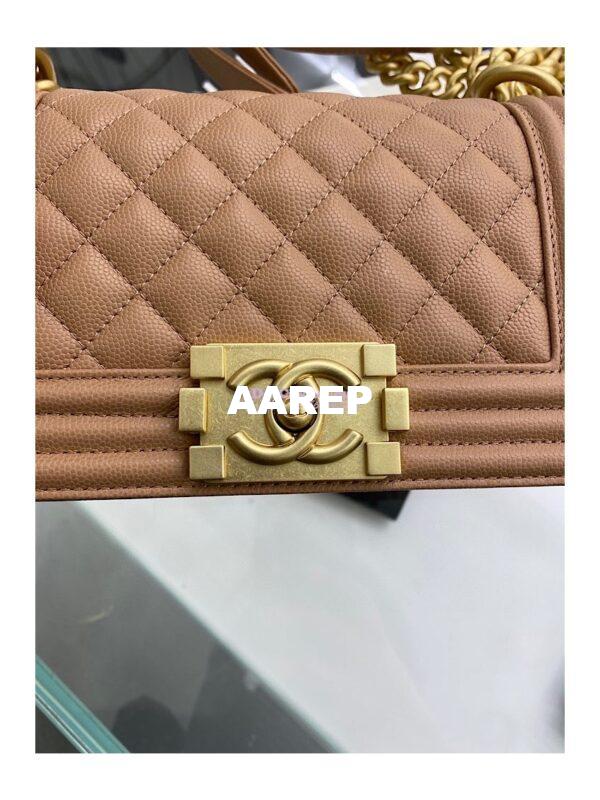 Replica Chanel Medium Boy Handbag in Grained Calfskin with Matte Gold Hardware 67086 Caramel 16