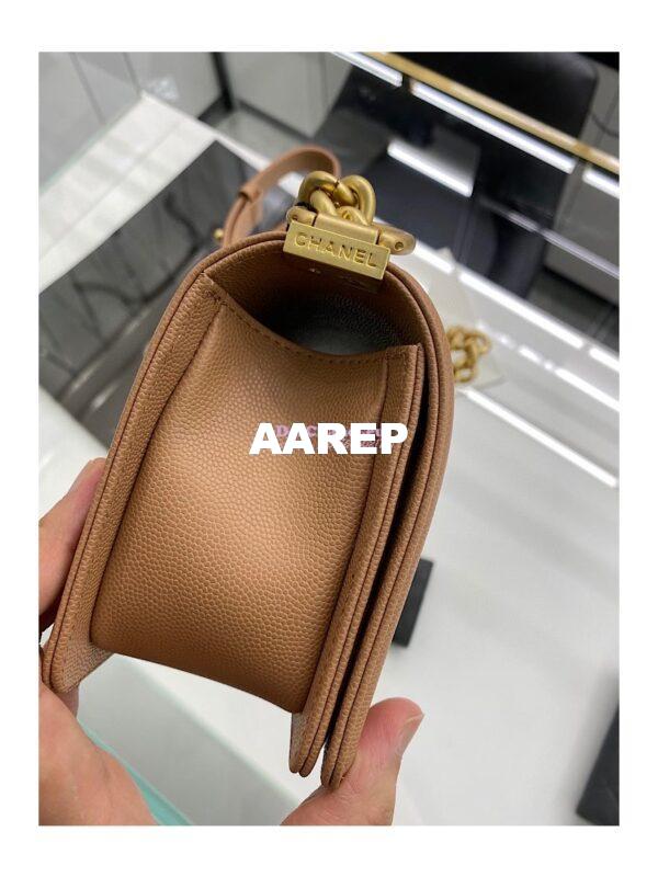 Replica Chanel Medium Boy Handbag in Grained Calfskin with Matte Gold Hardware 67086 Caramel 18