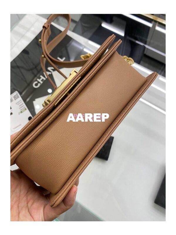 Replica Chanel Medium Boy Handbag in Grained Calfskin with Matte Gold Hardware 67086 Caramel 20