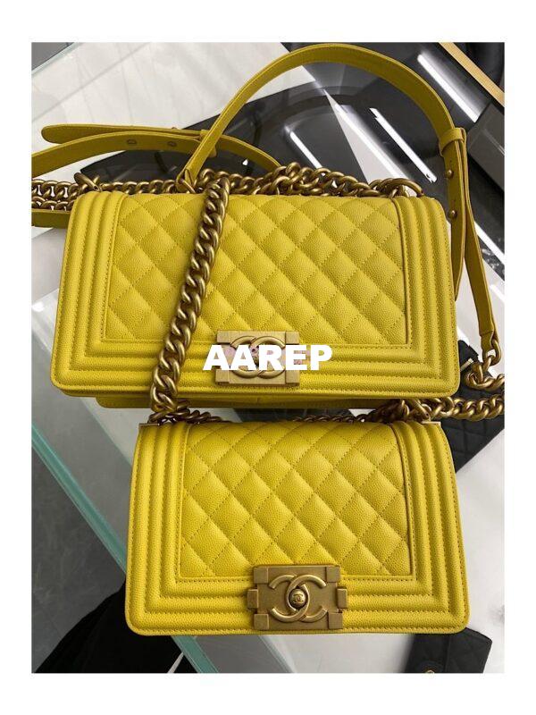 Replica Chanel Medium Boy Handbag in Grained Calfskin with Matte Gold Hardware 67086 Yellow 4