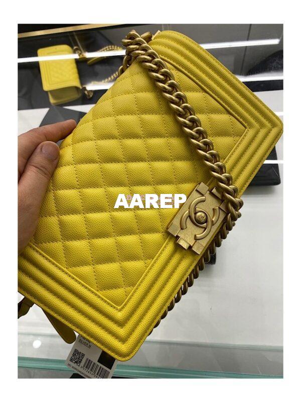 Replica Chanel Medium Boy Handbag in Grained Calfskin with Matte Gold Hardware 67086 Yellow 6