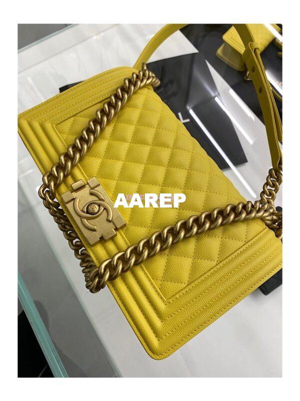 Replica Chanel Medium Boy Handbag in Grained Calfskin with Matte Gold Hardware 67086 Yellow 7