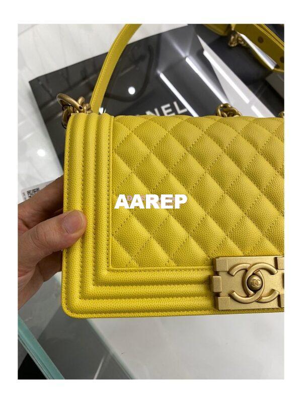Replica Chanel Medium Boy Handbag in Grained Calfskin with Matte Gold Hardware 67086 Yellow 8
