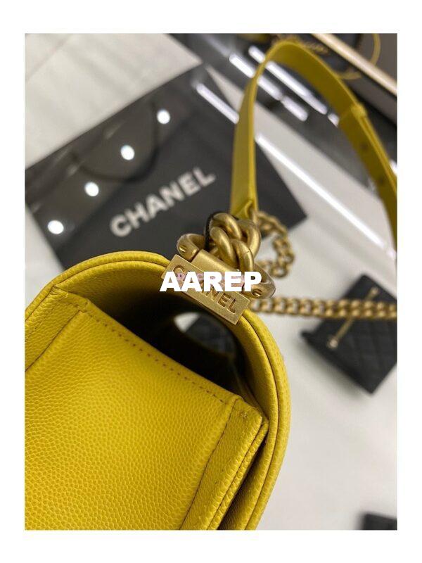 Replica Chanel Medium Boy Handbag in Grained Calfskin with Matte Gold Hardware 67086 Yellow 10