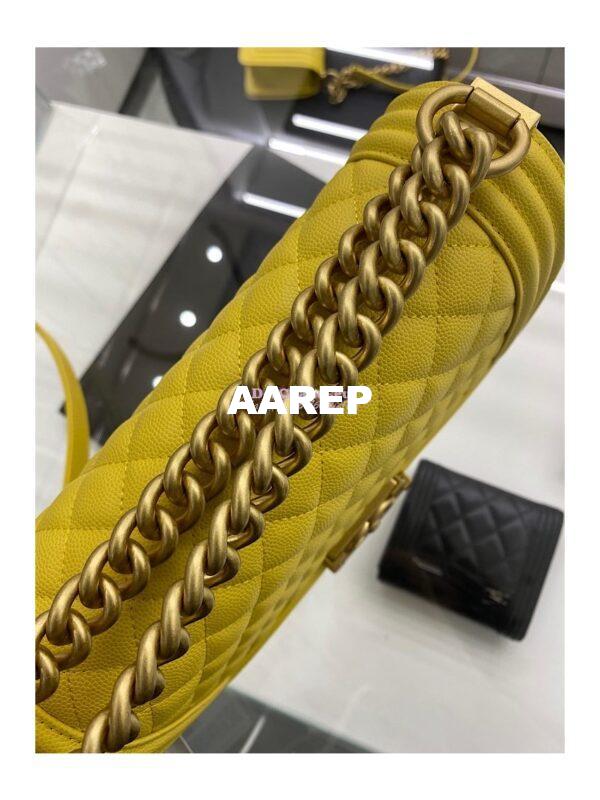 Replica Chanel Medium Boy Handbag in Grained Calfskin with Matte Gold Hardware 67086 Yellow 11