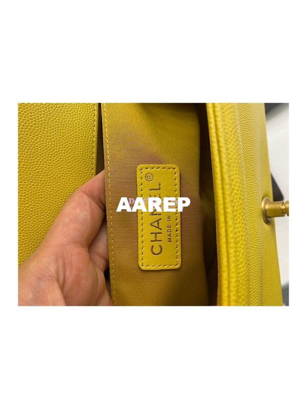 Replica Chanel Medium Boy Handbag in Grained Calfskin with Matte Gold Hardware 67086 Yellow 13