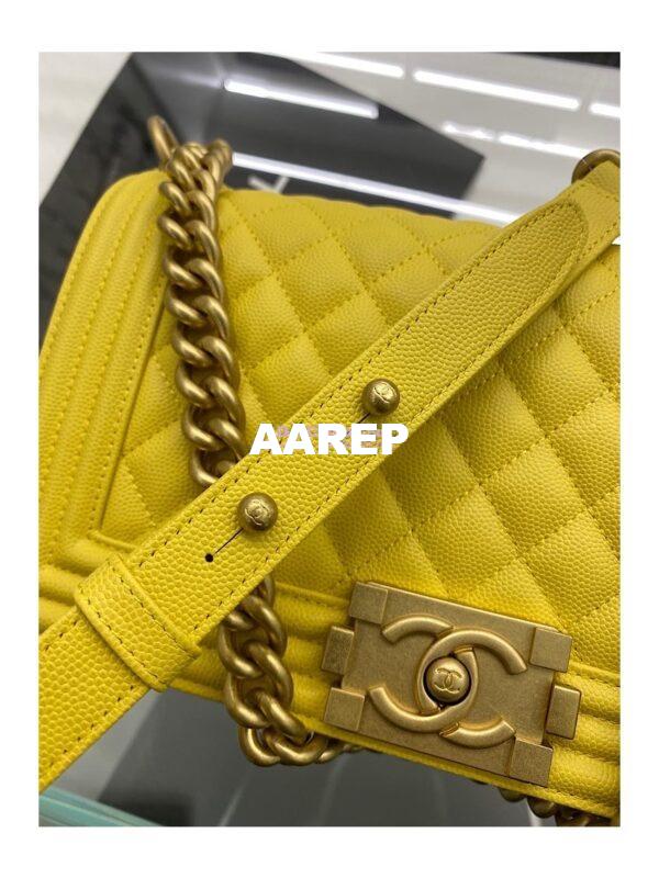 Replica Chanel Medium Boy Handbag in Grained Calfskin with Matte Gold Hardware 67086 Yellow 14