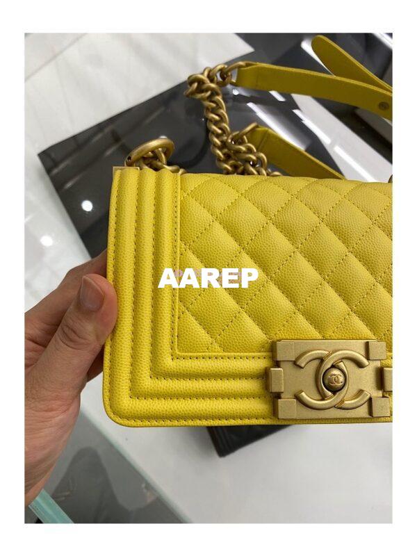 Replica Chanel Medium Boy Handbag in Grained Calfskin with Matte Gold Hardware 67086 Yellow 19