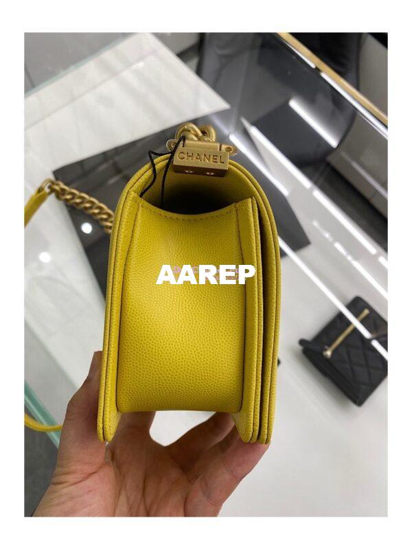 Replica Chanel Medium Boy Handbag in Grained Calfskin with Matte Gold Hardware 67086 Yellow 20