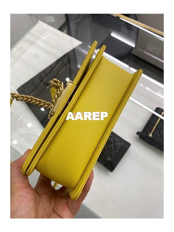 Replica Chanel Medium Boy Handbag in Grained Calfskin with Matte Gold Hardware 67086 Yellow 21