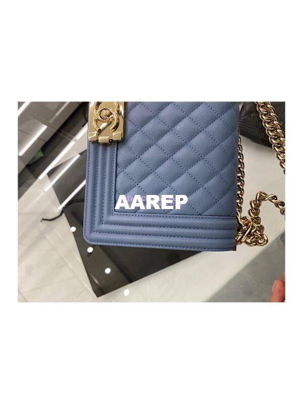 Replica Chanel Medium Boy Handbag in Grained Calfskin with Shining Gold Hardware 67086 Ash Blue 7