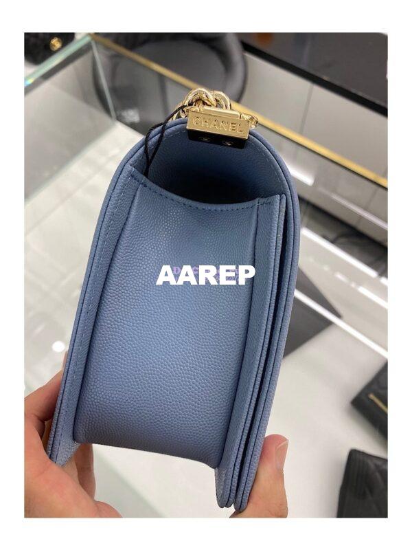 Replica Chanel Medium Boy Handbag in Grained Calfskin with Shining Gold Hardware 67086 Ash Blue 8
