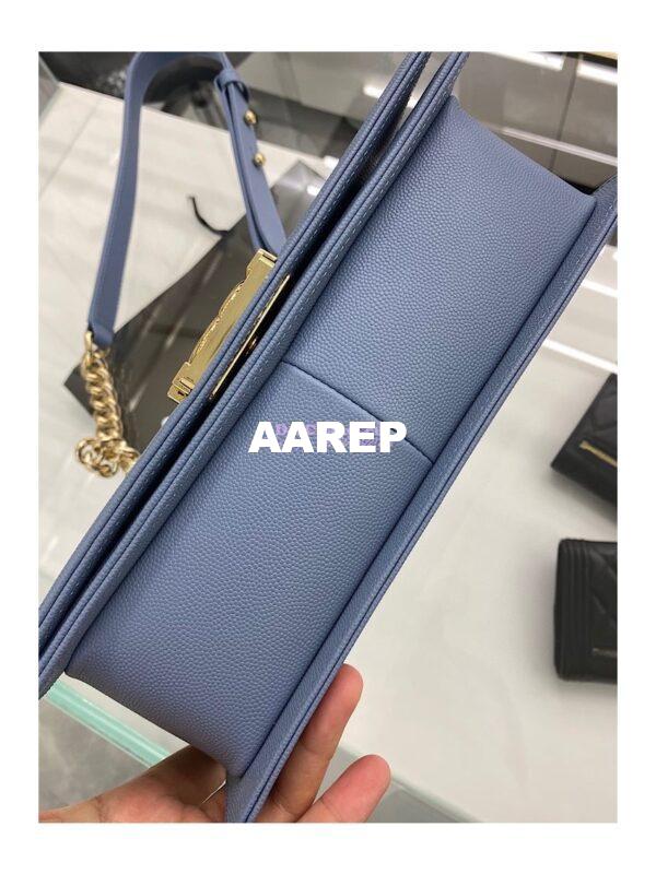 Replica Chanel Medium Boy Handbag in Grained Calfskin with Shining Gold Hardware 67086 Ash Blue 9