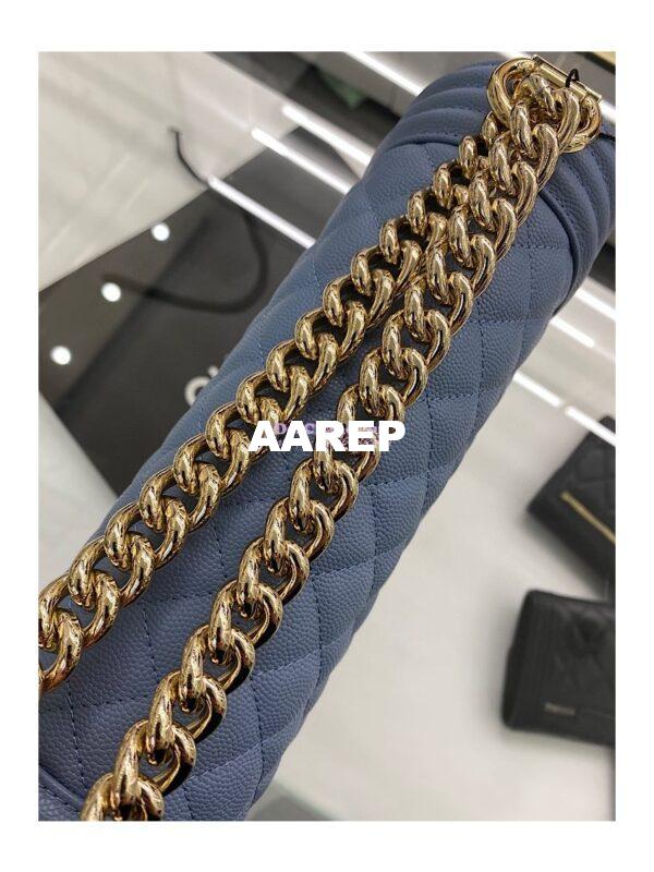 Replica Chanel Medium Boy Handbag in Grained Calfskin with Shining Gold Hardware 67086 Ash Blue 10