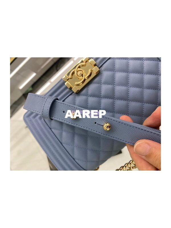 Replica Chanel Medium Boy Handbag in Grained Calfskin with Shining Gold Hardware 67086 Ash Blue 11