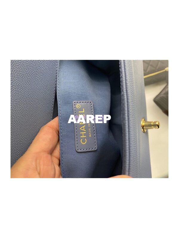 Replica Chanel Medium Boy Handbag in Grained Calfskin with Shining Gold Hardware 67086 Ash Blue 13
