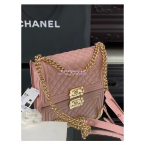 Replica Chanel Medium Boy Handbag in Grained Calfskin with Shining Gold Hardware 67086 Light Pink 2