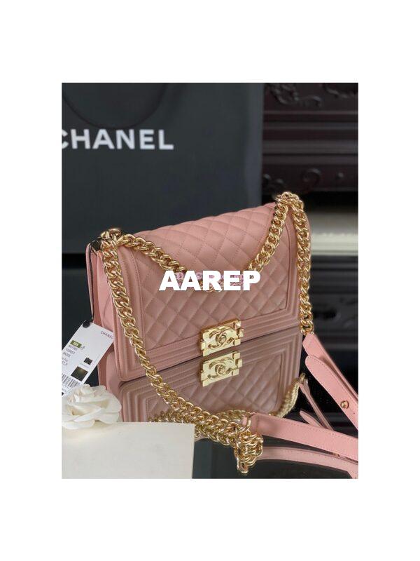 Replica Chanel Medium Boy Handbag in Grained Calfskin with Shining Gold Hardware 67086 Light Pink 4