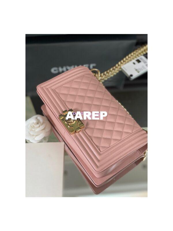 Replica Chanel Medium Boy Handbag in Grained Calfskin with Shining Gold Hardware 67086 Light Pink 5
