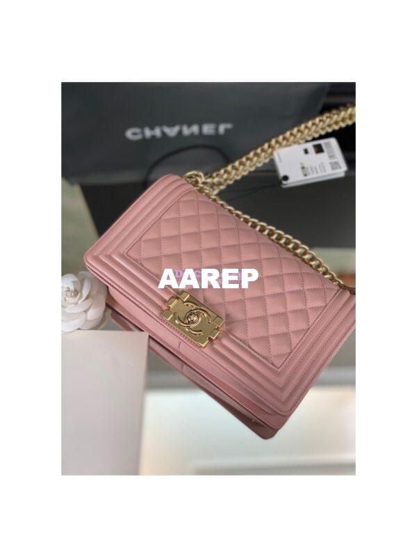 Replica Chanel Medium Boy Handbag in Grained Calfskin with Shining Gold Hardware 67086 Light Pink 6
