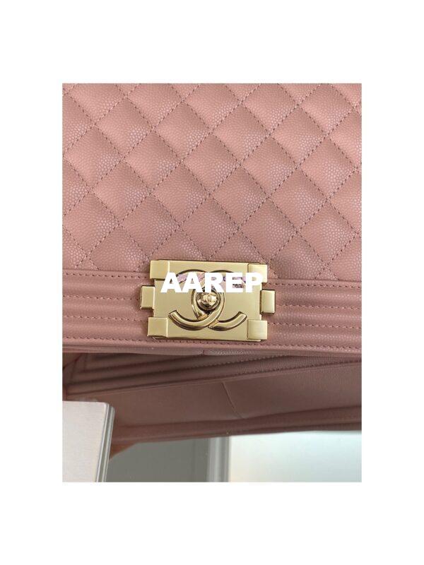 Replica Chanel Medium Boy Handbag in Grained Calfskin with Shining Gold Hardware 67086 Light Pink 7