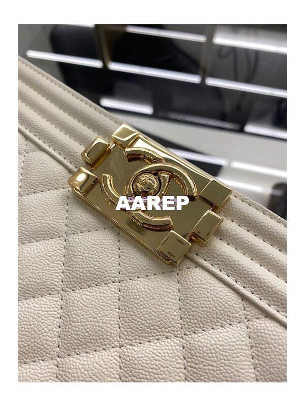 Replica Chanel Medium Boy Handbag in Grained Calfskin with Shining Gold Hardware 67086 White 8