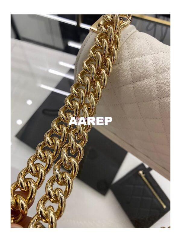 Replica Chanel Medium Boy Handbag in Grained Calfskin with Shining Gold Hardware 67086 White 9