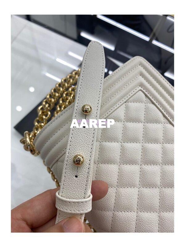 Replica Chanel Medium Boy Handbag in Grained Calfskin with Shining Gold Hardware 67086 White 10