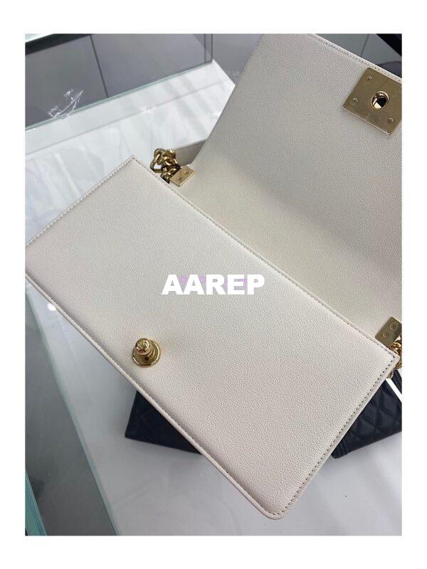 Replica Chanel Medium Boy Handbag in Grained Calfskin with Shining Gold Hardware 67086 White 11