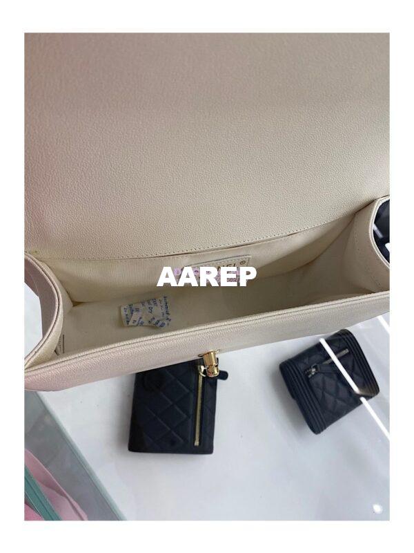 Replica Chanel Medium Boy Handbag in Grained Calfskin with Shining Gold Hardware 67086 White 12