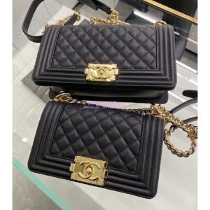Replica Chanel Boy Handbag in Grained Calfskin with Shining Gold Hardware 67085 67086 Black