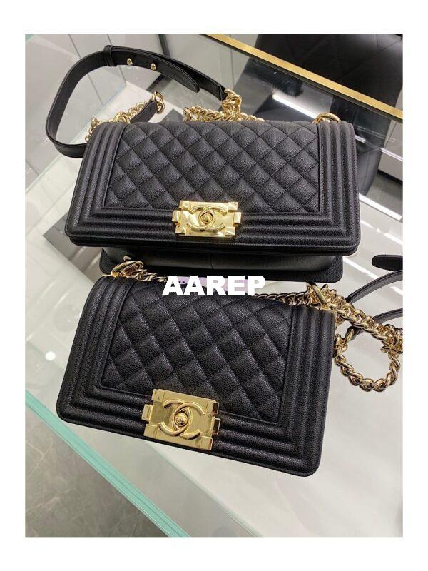 Replica Chanel Boy Handbag in Grained Calfskin with Shining Gold Hardware 67085 67086 Black 3