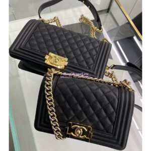 Replica Chanel Boy Handbag in Grained Calfskin with Shining Gold Hardware 67085 67086 Black 2