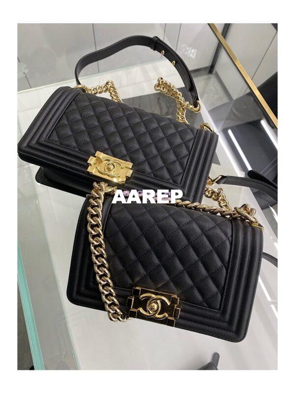 Replica Chanel Boy Handbag in Grained Calfskin with Shining Gold Hardware 67085 67086 Black 4