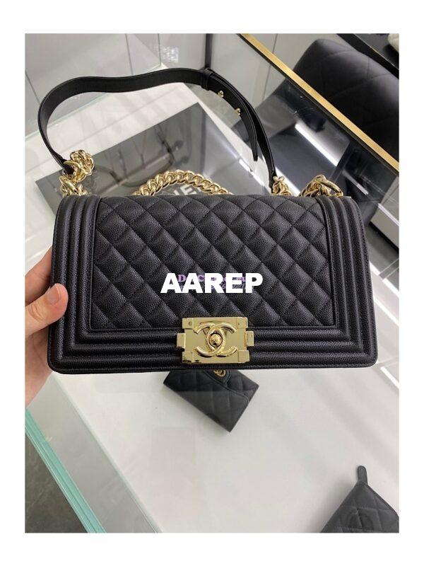 Replica Chanel Boy Handbag in Grained Calfskin with Shining Gold Hardware 67085 67086 Black 5