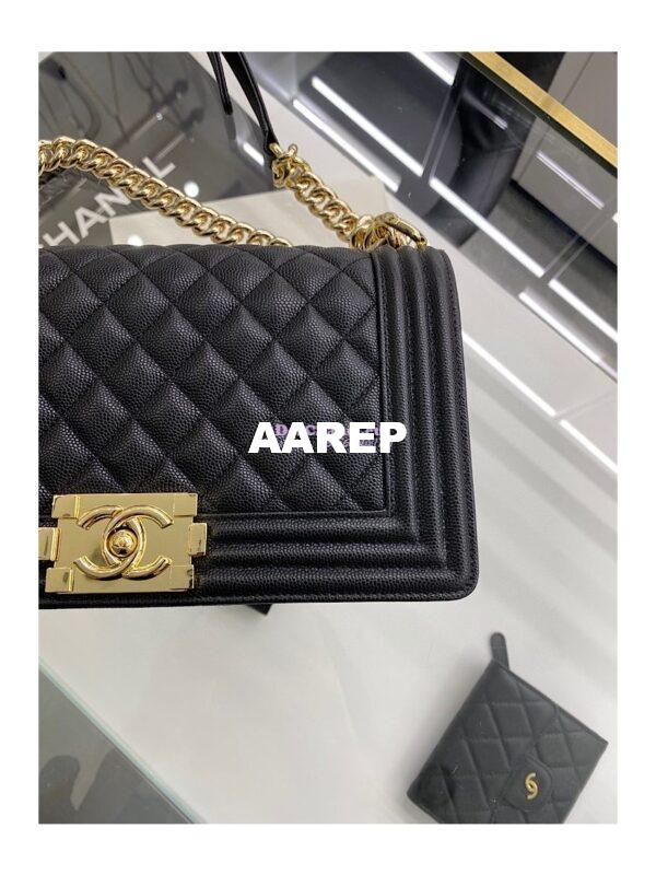 Replica Chanel Boy Handbag in Grained Calfskin with Shining Gold Hardware 67085 67086 Black 6