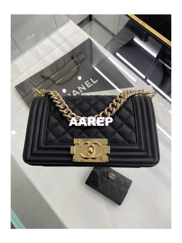 Replica Chanel Boy Handbag in Grained Calfskin with Shining Gold Hardware 67085 67086 Black 14