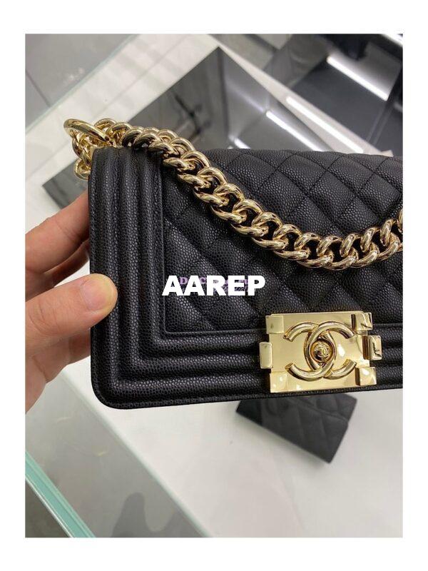 Replica Chanel Boy Handbag in Grained Calfskin with Shining Gold Hardware 67085 67086 Black 16