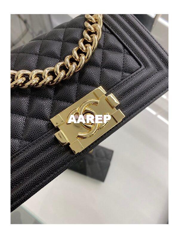 Replica Chanel Boy Handbag in Grained Calfskin with Shining Gold Hardware 67085 67086 Black 17