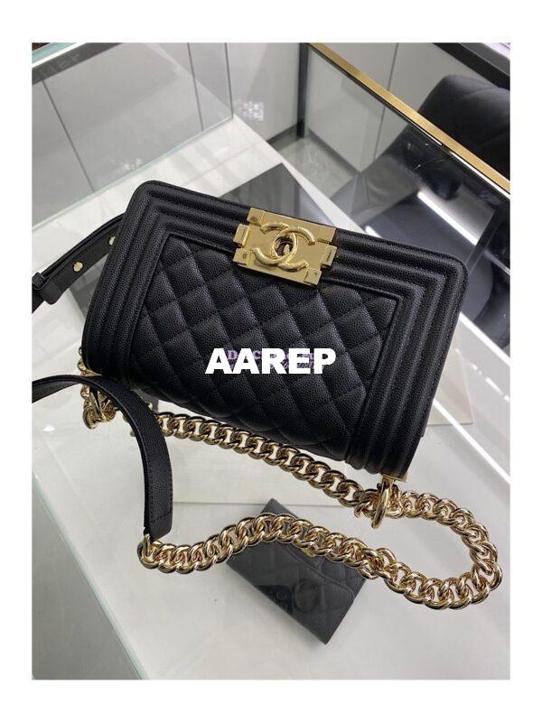 Replica Chanel Boy Handbag in Grained Calfskin with Shining Gold Hardware 67085 67086 Black 18