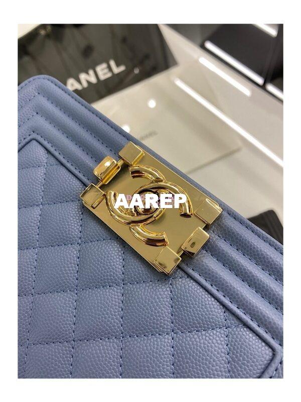 Replica Chanel Small Boy Handbag in Grained Calfskin with Shining Gold Hardware 67085 Ash Blue 8
