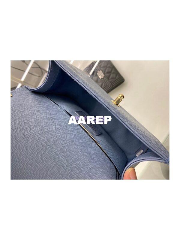 Replica Chanel Small Boy Handbag in Grained Calfskin with Shining Gold Hardware 67085 Ash Blue 13