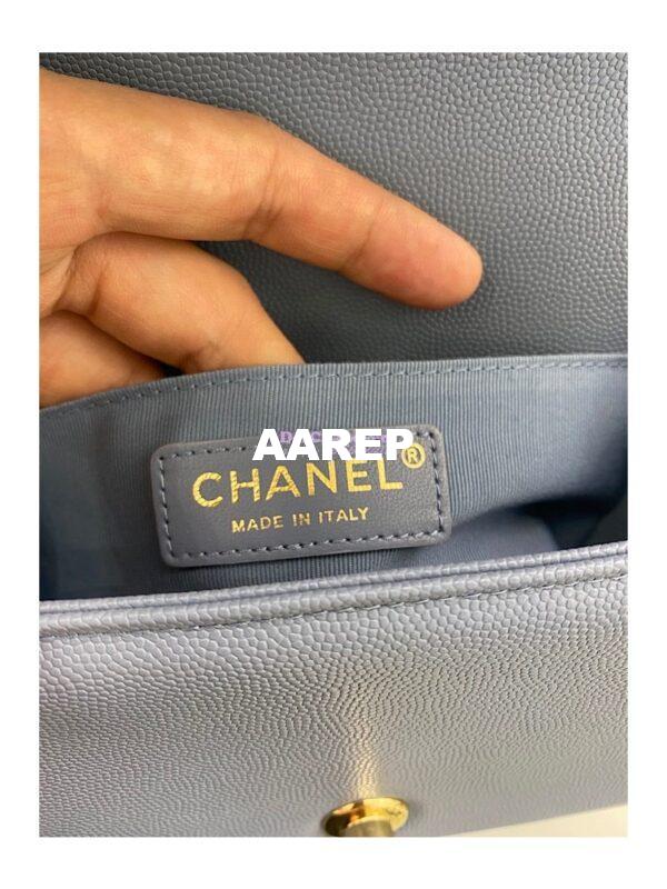Replica Chanel Small Boy Handbag in Grained Calfskin with Shining Gold Hardware 67085 Ash Blue 14