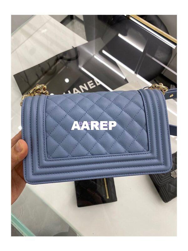 Replica Chanel Small Boy Handbag in Grained Calfskin with Shining Gold Hardware 67085 Ash Blue 15