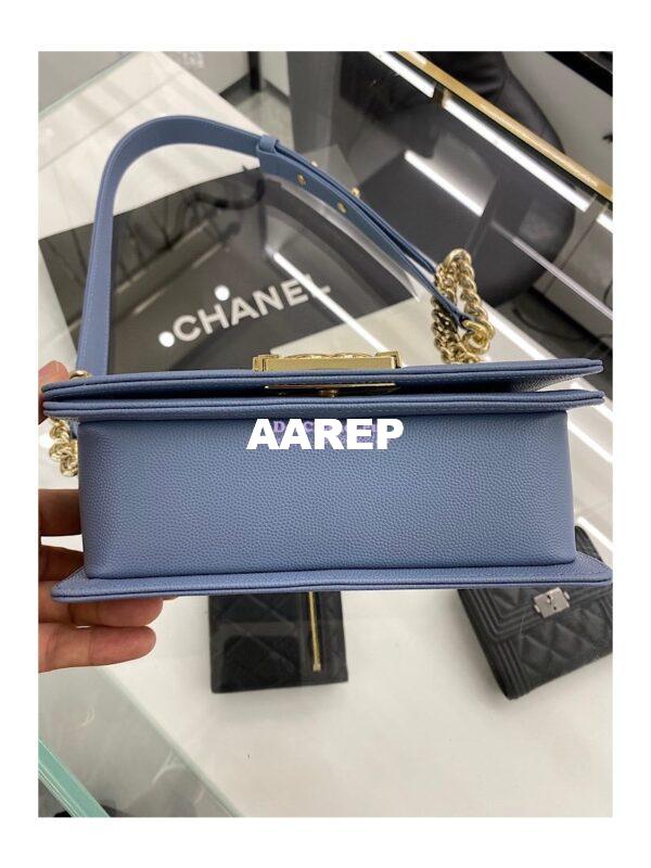 Replica Chanel Small Boy Handbag in Grained Calfskin with Shining Gold Hardware 67085 Ash Blue 16