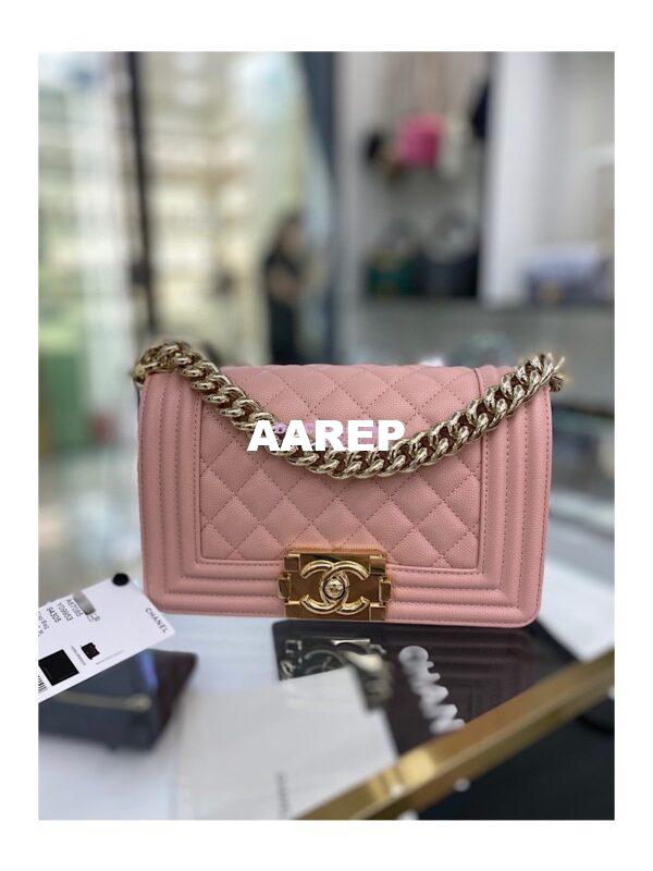 Replica Chanel Small Boy Handbag in Grained Calfskin with Shining Gold Hardware 67085 Light Pink 3