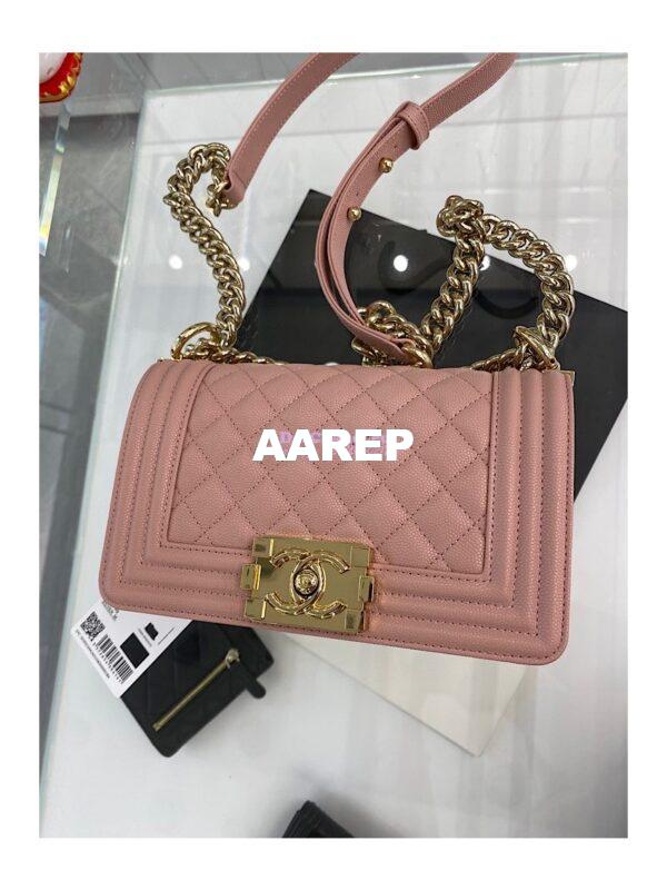 Replica Chanel Small Boy Handbag in Grained Calfskin with Shining Gold Hardware 67085 Light Pink 4