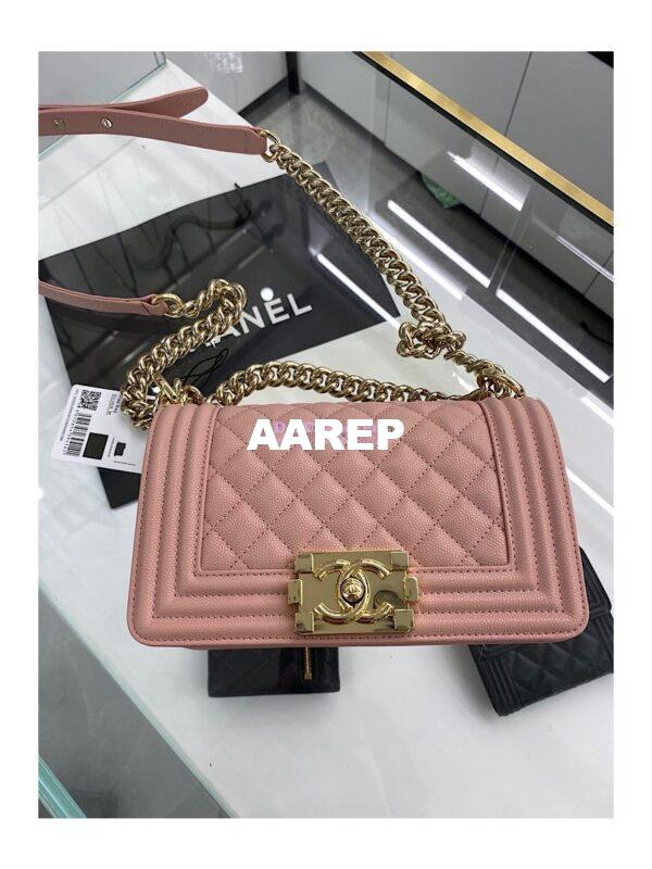 Replica Chanel Small Boy Handbag in Grained Calfskin with Shining Gold Hardware 67085 Light Pink 5